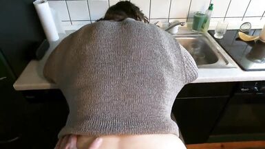 Kitchen Bang of Chubby German Milf with huge busty Tits Fucked and Chreampie by inexperienced Men in Pussy after sucking my Dick - 11 image
