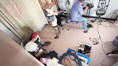 A undressed maid is cleaning up in an silly IT engineer's office. Real camera in office. two - 6 image