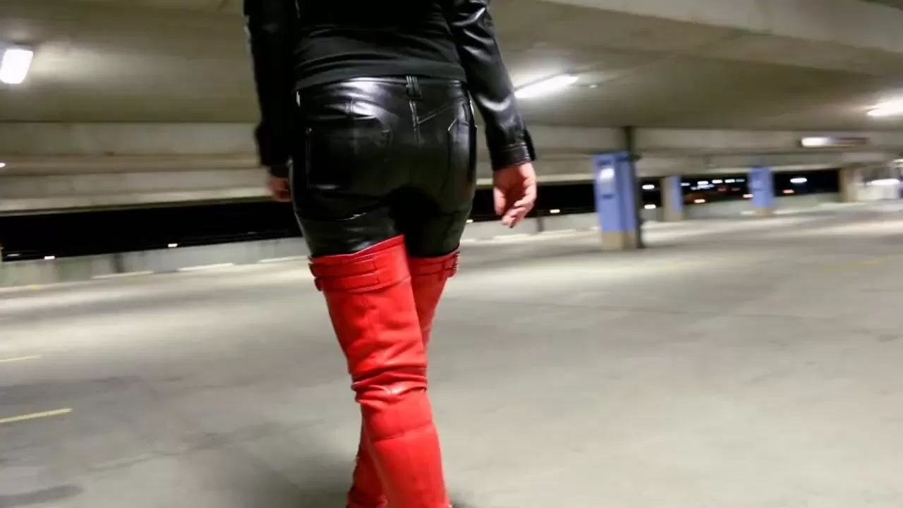 Blonde in leather pants and red leather boots watch online picture