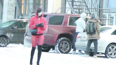 Red Tights. Jeny Smith Public Walking in Tight Red Pantyhose (no Panties) - 4 image
